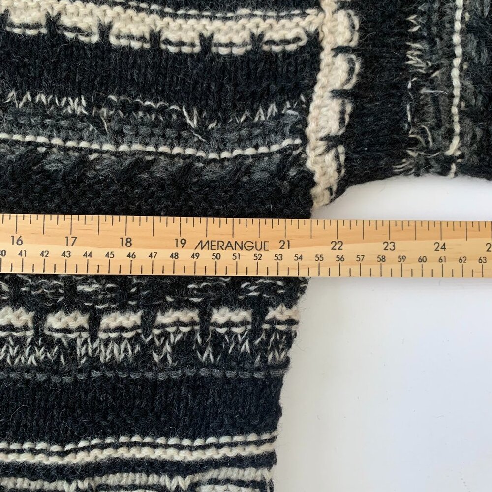 Vintage Giordano Wool Sweater Cowl Neck Striped Black White Fisherman Nordic - Picture 8 of 11